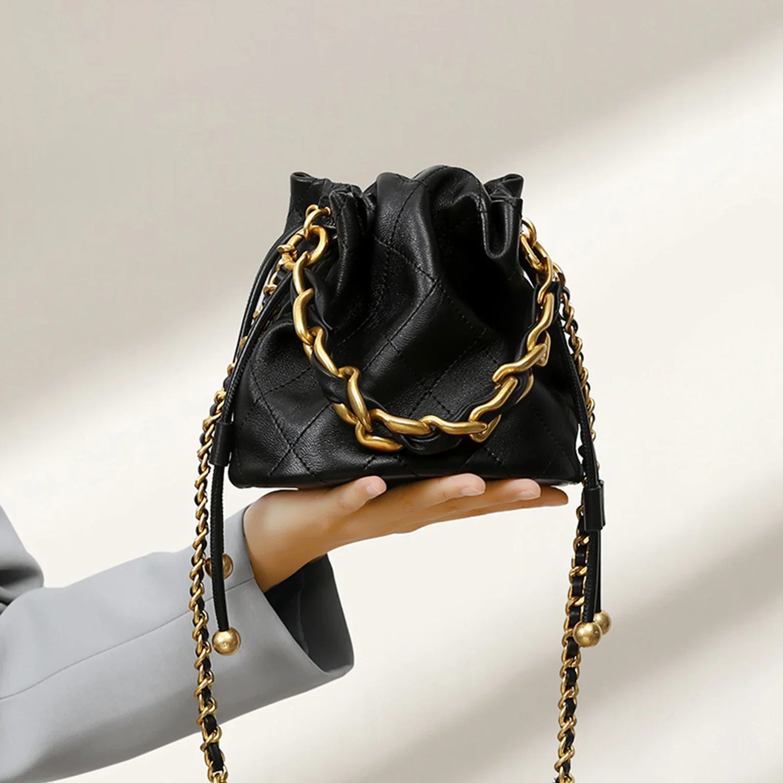 Genuine Leather Bucket Bag